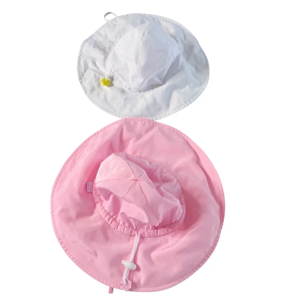 Green Sprouts RuffleButts Sun Hat Kids 2T-4T Pink White Excellent Adjustable UPF